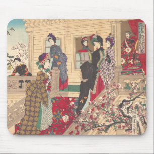 Children Playing in the Snow under Plum Trees Mouse Mat