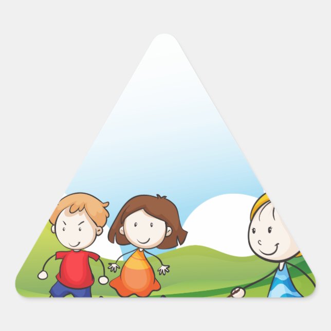 Children playing jumping rope triangle sticker (Front)