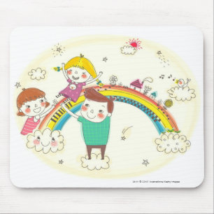 Children playing on rainbow mouse mat
