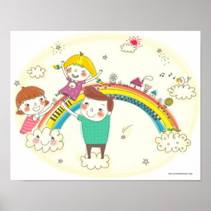 Children playing on rainbow poster