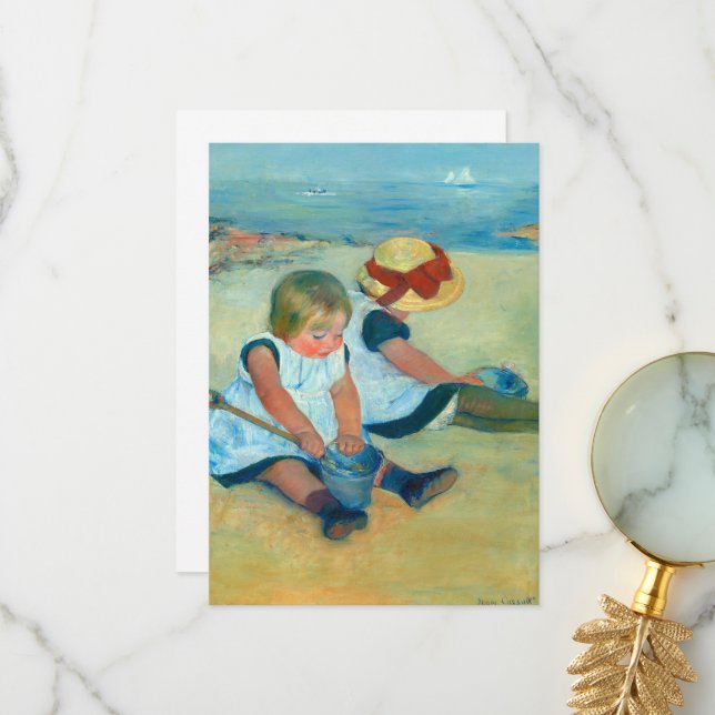 Children Playing on the Beach by Mary Cassat Thank You Card (Front/Back In Situ)