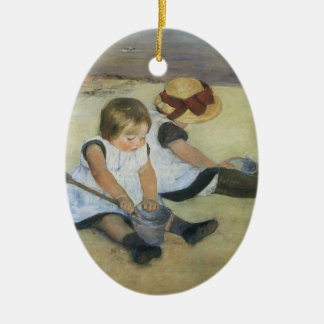 Children Playing on the Beach by Mary Cassatt Ceramic Tree Decoration