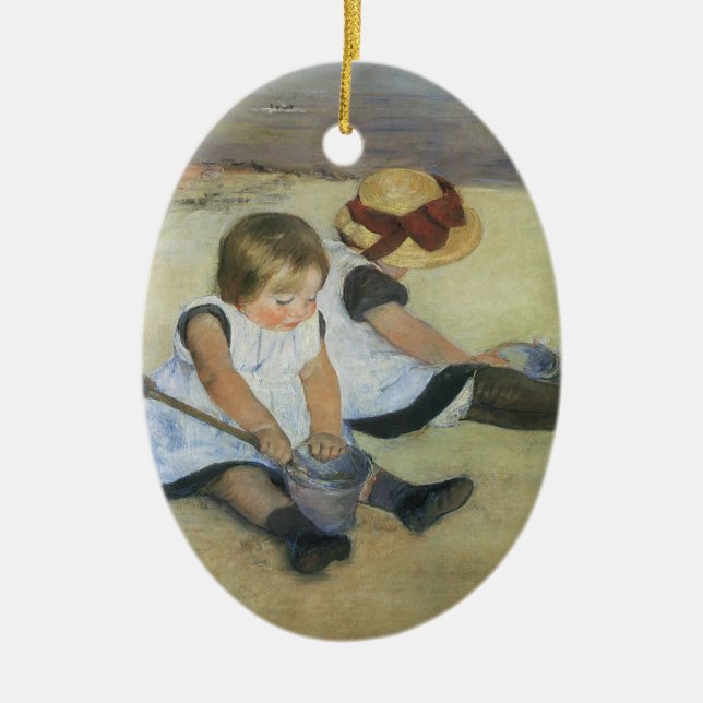 Children Playing on the Beach by Mary Cassatt Ceramic Tree Decoration (Front)