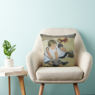 Children Playing on the Beach by Mary Cassatt Cushion