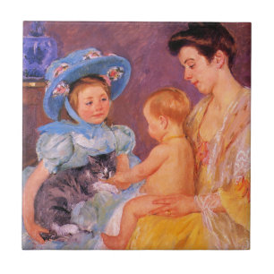 Children Playing with a Cute Kitten (Mary Cassatt) Tile