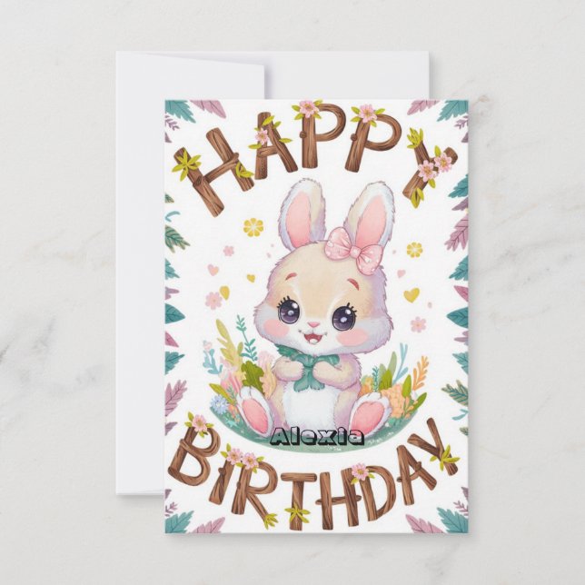 Children Rabbit Bunny Digital Birthday  Card (Front)