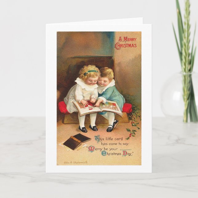 Children Reading Book Christmas Card (Front)