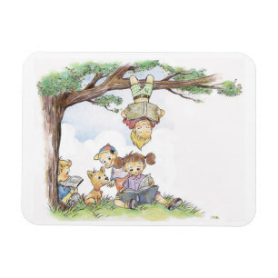 Children reading books magnet