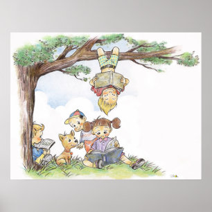 Children reading books poster