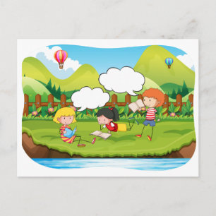 Children reading postcard