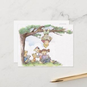 Children Reading Under Tree Postcard