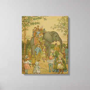 Children Riding on the Elephant (litho) Canvas Print