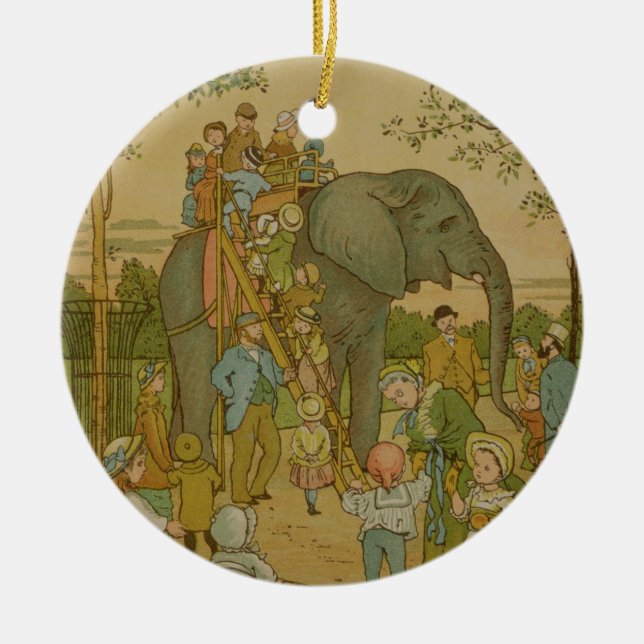 Children Riding on the Elephant (litho) Ceramic Tree Decoration (Front)