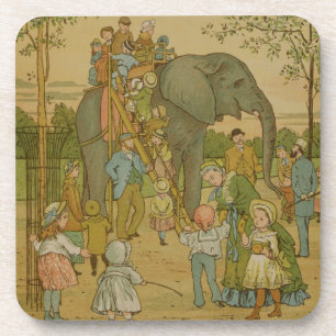 Children Riding on the Elephant (litho) Coaster