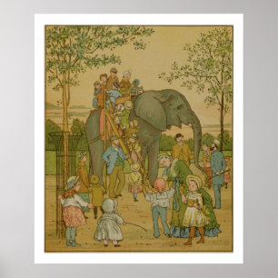 Children Riding on the Elephant (litho) Poster
