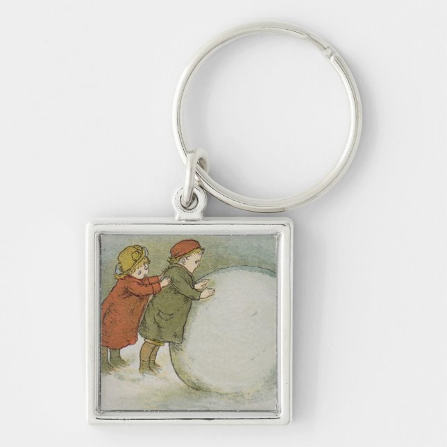 Children Rolling Snowballs Key Ring (Front)