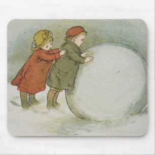 Children Rolling Snowballs Mouse Mat