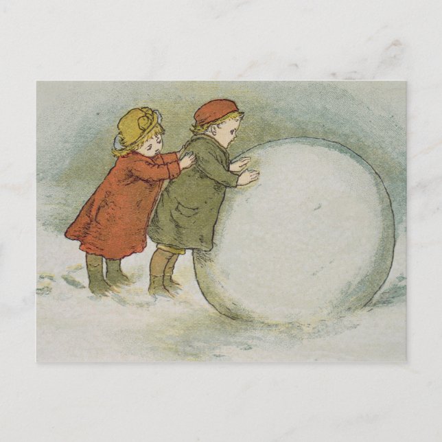 Children Rolling Snowballs Postcard (Front)
