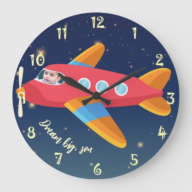 Children Room Decor - Dream Big Aeroplane Pilot Large Clock (Front)