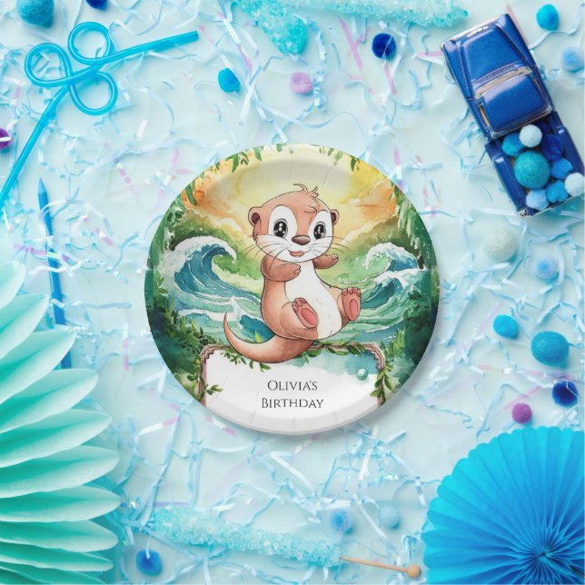 Children’s Colourful Otter Birthday Paper Plate (Party)