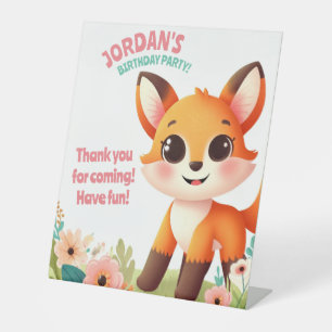 Children’s Cute Little Fox Birthday Party Pedestal Sign