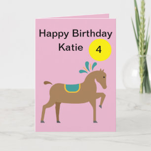 Children’s editable cute cartoon horse age card