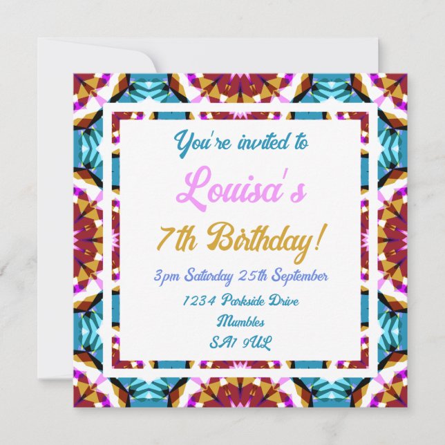 Children’s Fun Blue Pink Brown Tropical Birthday Invitation (Front)