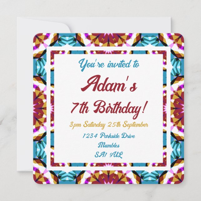 Children’s Fun Blue Pink Brown Tropical Birthday Invitation (Front)