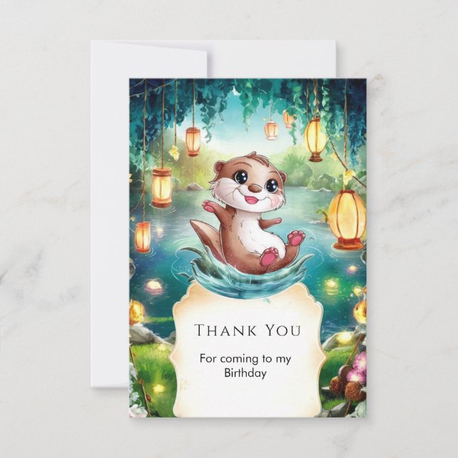 Children’s Magical Otter Birthday Thank You Card (Front)