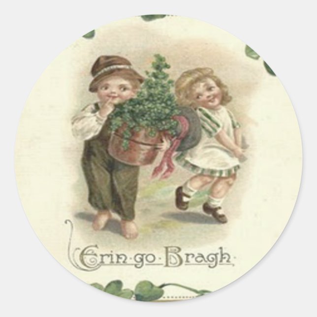 Children Shamrock Erin Go Bragh Classic Round Sticker (Front)