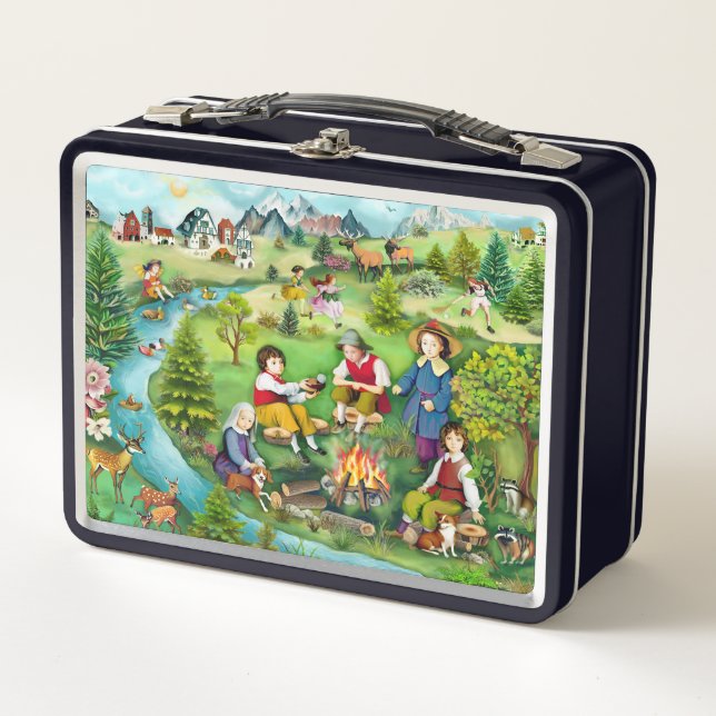 Children Sitting Around a Campfire Metal Lunch Box (Front)