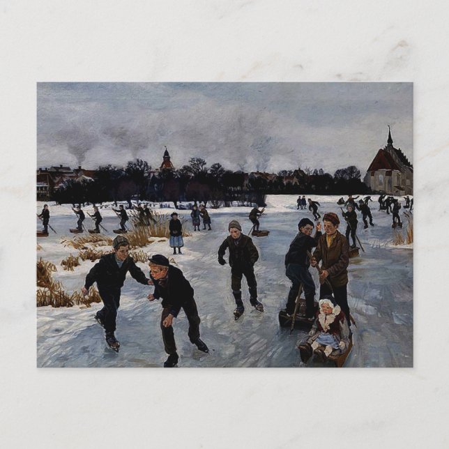 "Children Skating outside Faaborg," fine art Postcard (Front)