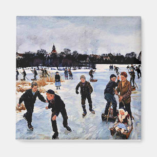 Children skating outside faborg magnet