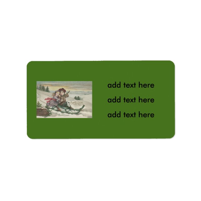 Children Sledding Christmas Tree Snow Winter Label (Front)