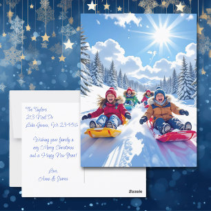 Children Sledding Winter Personalised Christmas Postcard