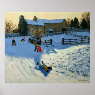 Children Sledging Monyash Derbyshire Poster