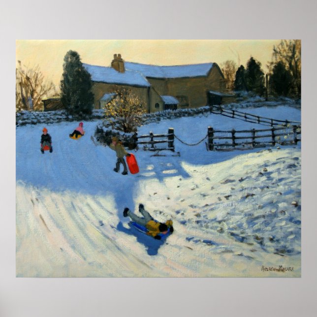 Children Sledging Monyash Derbyshire Poster (Front)