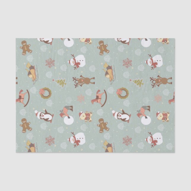 Children, Snowman And Gingerbread Tissue Paper (Front)