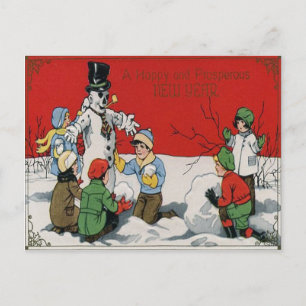 Children Snowman Winter Snow Postcard