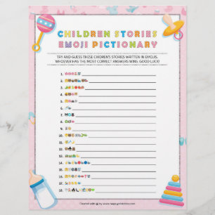 Children Story Emoji Pictionary [Baby Basics Pink] Custom Letterhead