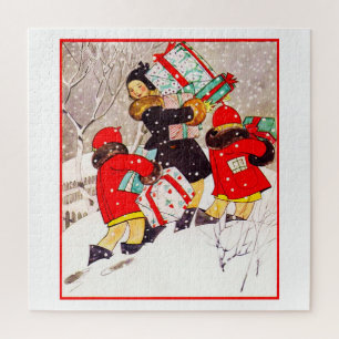 Children Struggling with Christmas Presents in Sno Jigsaw Puzzle