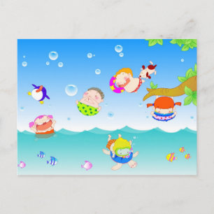 Children Swimming Postcard