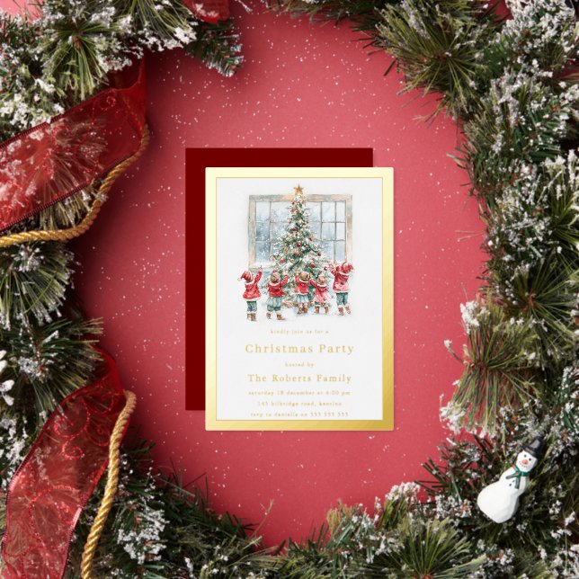Children & Tree Gold Foil Christmas Party (Insitu)