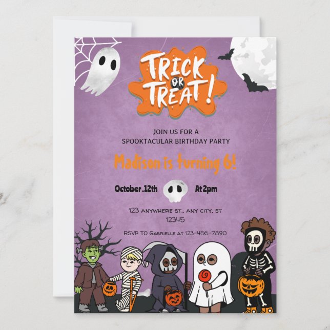 Children Trick or Treat Halloween Party Invitation (Front)