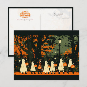 Children Trick or Treating on Halloween Night Holiday Postcard