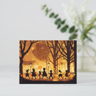 Children Trick or Treating on Halloween Night Holiday Postcard