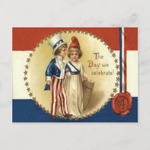 Children Uncle Sam Lady Liberty Star Postcard