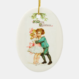 Children Under Mistletoe Vintage Christmas Ceramic Tree Decoration