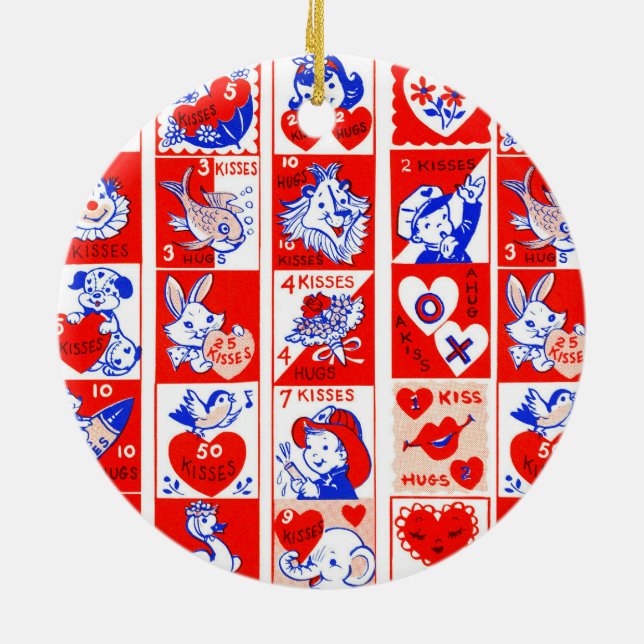 Children Valentine Greeting Hugs Kisses Red White Ceramic Tree Decoration (Back)