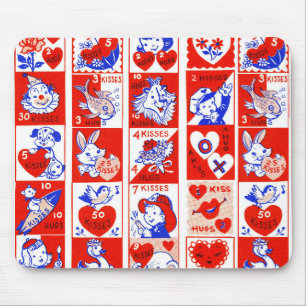 Children Valentine Greeting Hugs Kisses Red White Mouse Mat